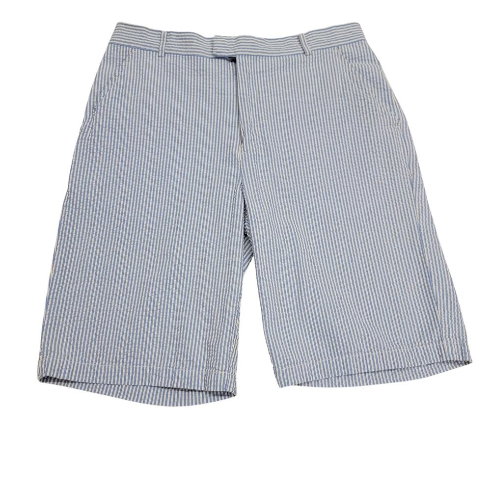 Fink Mens Seersucker Shorts Size 33 Blue White Striped Cotton Golf Shorts